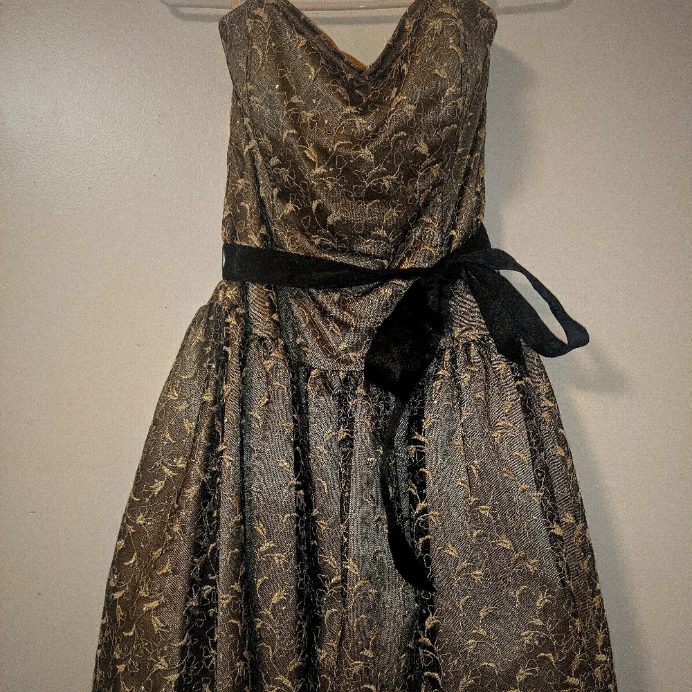 #35 Brown/gold party dress with waist belt